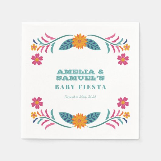 フィエスタカラフルフローラベビーシャワー スタンダードカクテルナプキン (正面)