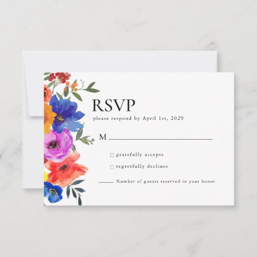 フィエスタカラフルフローラメ結婚キシコ 出欠カード (正面)