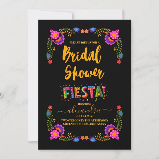 フィエスタカラフルブライダルシャワーメキシコの花 招待状 (正面)