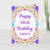 フィエスタカラフルメキシコフローラフレーム16誕生日 カード (正面)