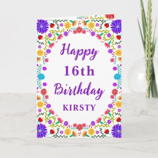 フィエスタカラフルメキシコフローラフレーム16誕生日 カード (正面)