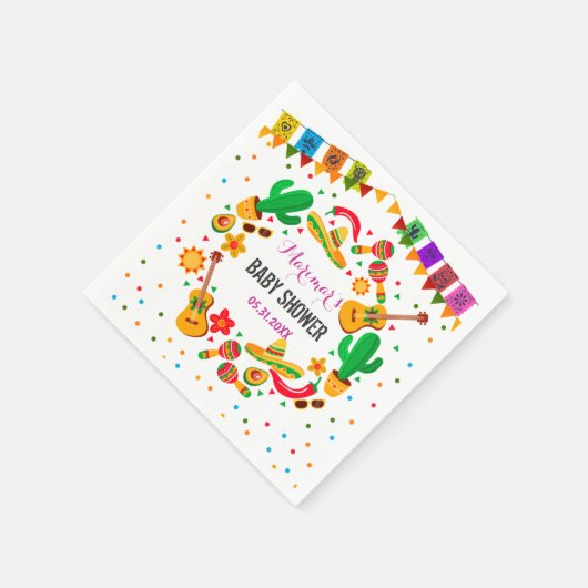 フィエスタカラフルメキシコ文化サボテン赤ちゃんシャワー スタンダードカクテルナプキン