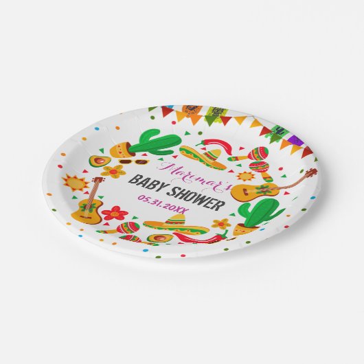 フィエスタカラフルメキシコ文化サボテン赤ちゃんシャワー ペーパープレート (アングル)
