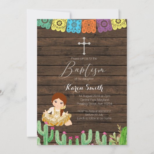 フィエスタガールバプティスマ《キリスト教》洗礼式や命名式招待状カード 招待状 (正面)