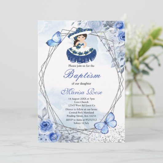 フィエスタガールバプテスマ《キリスト教》洗礼式や命名式パステルフローラ 招待状 (スタンド正面)