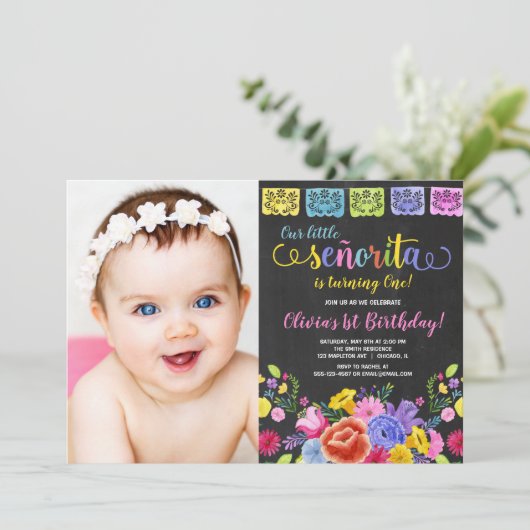 フィエスタガール誕生日フローラ水彩写真 招待状 (スタンド正面)
