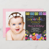 フィエスタガール誕生日フローラ水彩写真 招待状 (正面/裏面)