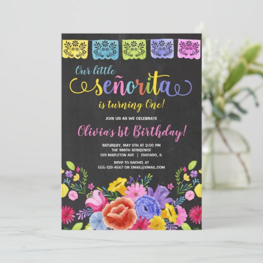 フィエスタガール誕生日フローラ水彩 招待状 (スタンド正面)