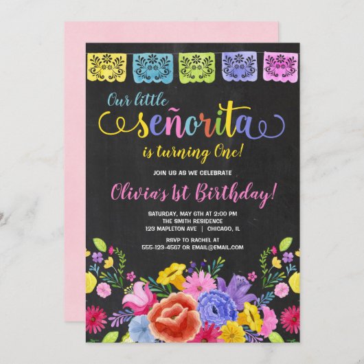 フィエスタガール誕生日フローラ水彩 招待状 (正面/裏面)