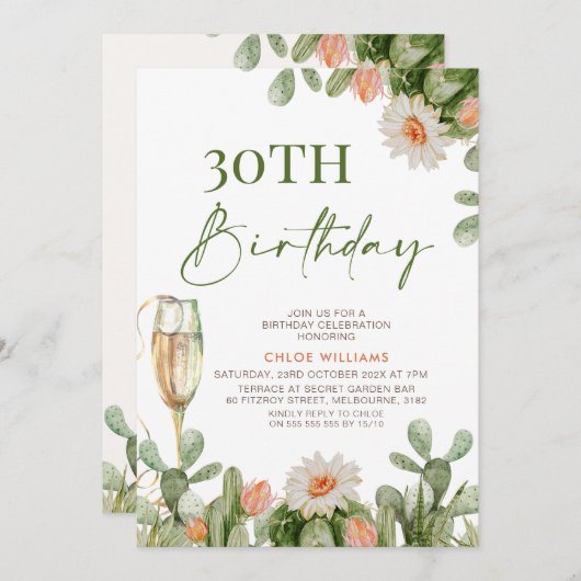 フィエスタサクタスシャンパンガラス誕生日招待状 招待状 (正面/裏面)