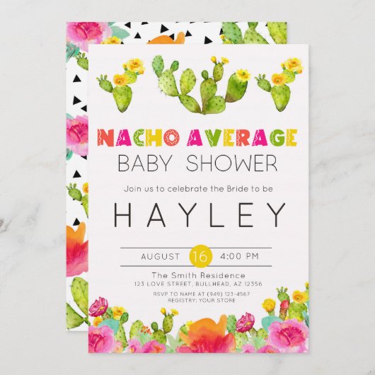 フィエスタサクタスナチョ平均的な赤ちゃんシャワー 招待状 (正面/裏面)