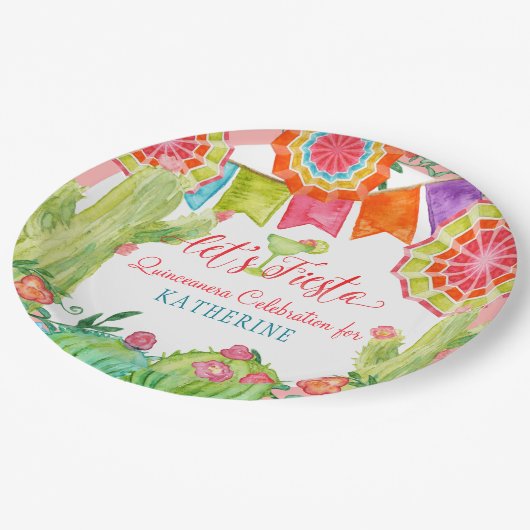 フィエスタサクタスピンクキンセアニェラ第15回誕生日パーティー ペーパープレート (アングル)