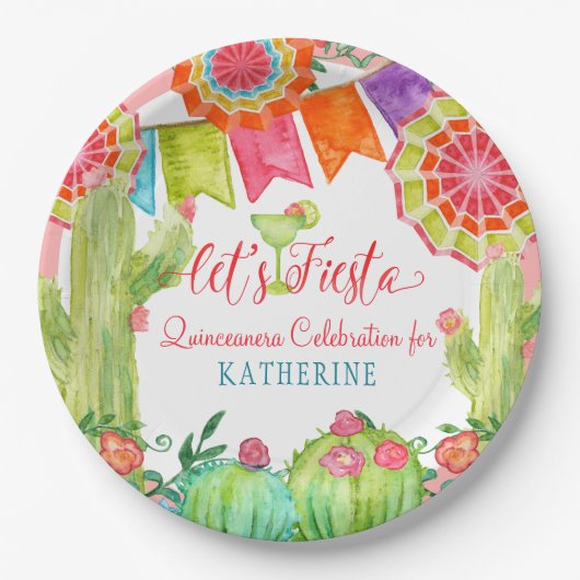フィエスタサクタスピンクキンセアニェラ第15回誕生日パーティー ペーパープレート (正面)