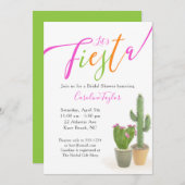 フィエスタサクタスブライトピンクグリーンブライダルシャワー 招待状 (正面/裏面)