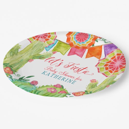 フィエスタサクタスベビーシャワーガール紙ファンペナント ペーパープレート (アングル)