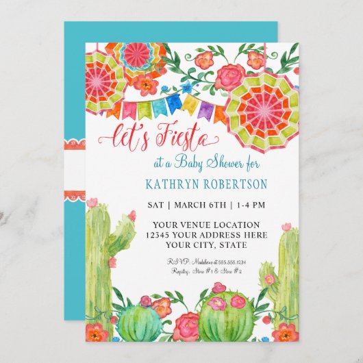 フィエスタサクタスベビーシャワーボーナペナント 招待状 (正面/裏面)