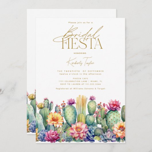 フィエスタサボスウォーターカラーフローラブライダルシャワー 招待状 (正面/裏面)