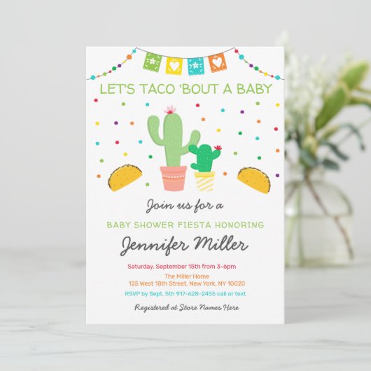 フィエスタサボタコスの赤ちゃんシャワー 招待状 (スタンド正面)