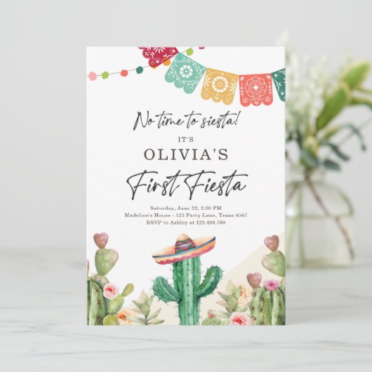 フィエスタサボタスウォーターカラーガールファースト誕生日 招待状 (スタンド正面)