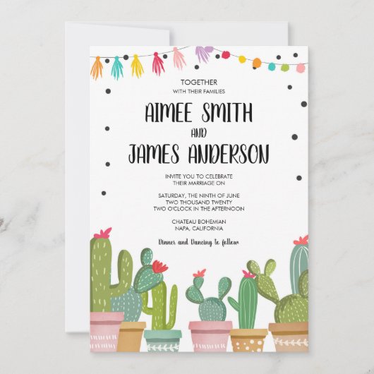 フィエスタサボテン多肉性メキシコ結婚式招待状 招待状 (正面)