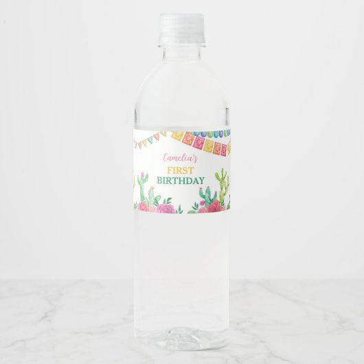 フィエスタサボテン誕生日パーティーウォーターボトルラベル ペットボトルラベル (正面)