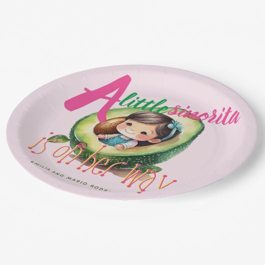 フィエスタシノリタベビーガールシャワーパティウェアピンク ペーパープレート (アングル)