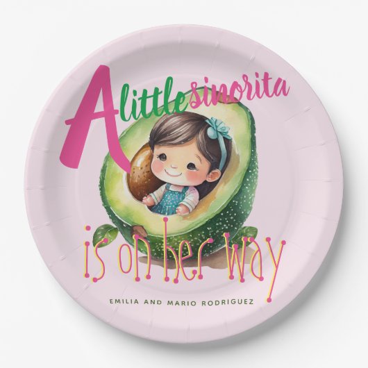 フィエスタシノリタベビーガールシャワーパティウェアピンク ペーパープレート (正面)