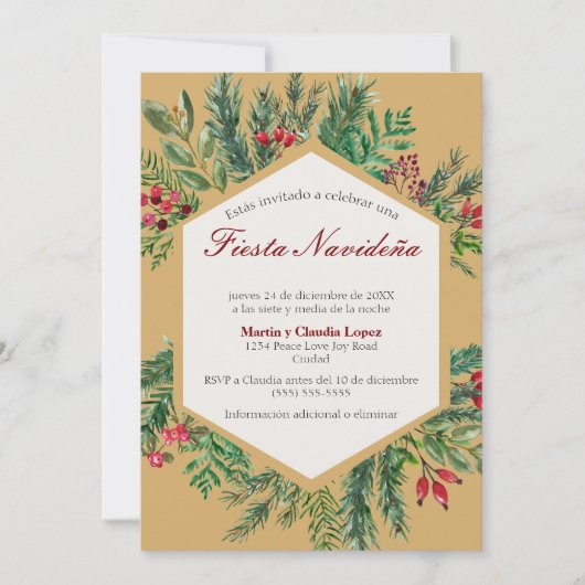 フィエスタスペインのナビデーニャクラシックシックかわいいクリスマス 招待状 (正面)
