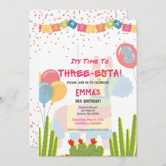 フィエスタスリーエスタガール誕生日招待状 招待状 (正面/裏面)