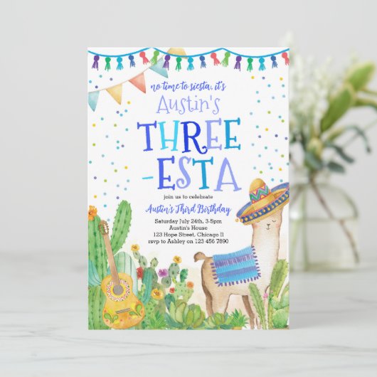 フィエスタスリーエスタボーイブルー3rd誕生日招待状 招待状 (スタンド正面)