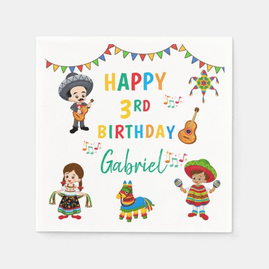 フィエスタスリーエスタ子供の誕生日パーティーナプキン スタンダードカクテルナプキン (正面)