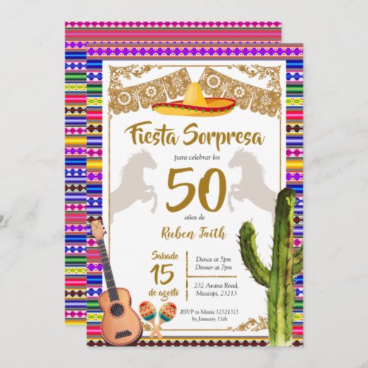 フィエスタソルプレサメキシカンチャロ誕生日招待状 招待状 (正面/裏面)