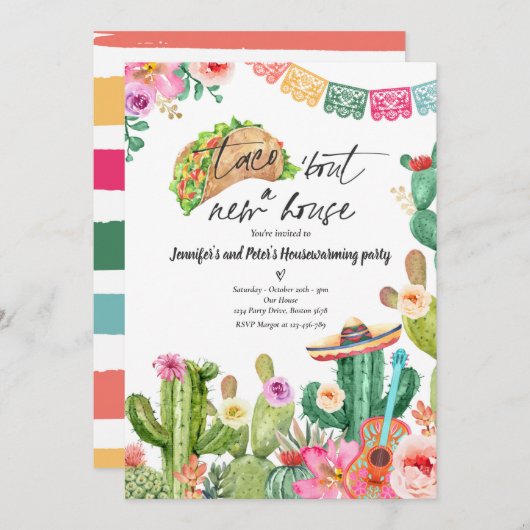 フィエスタタコオブアニューハウス引っ越し祝いパーティーパーティー 招待状 (正面/裏面)