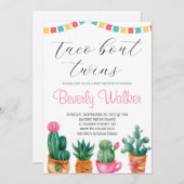 フィエスタタコ'ツインズメキシカンサボベビーシャワー 招待状 (正面/裏面)