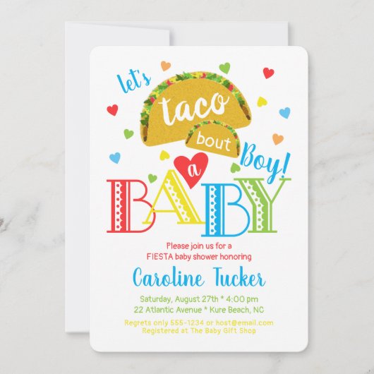 フィエスタタコブートア男の赤ちゃんシャワー招待状 招待状 (正面)