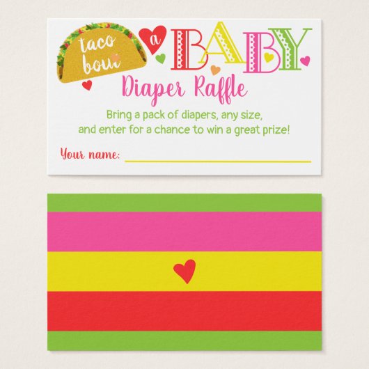 フィエスタタコベビーガールシャワーおむつラッフルカード (正面&裏面)