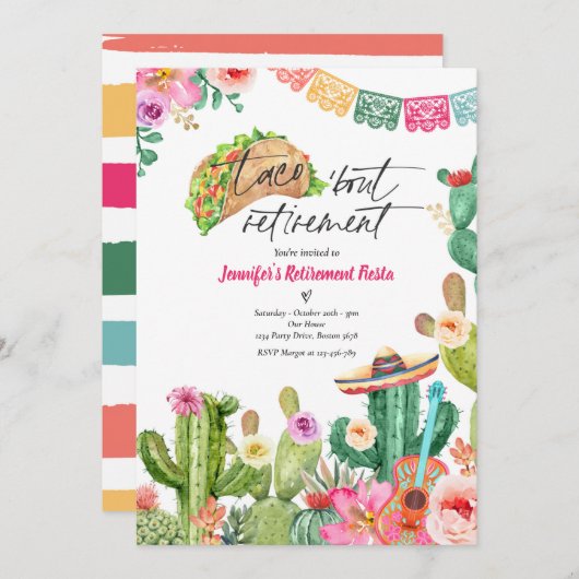  フィエスタタコ'Rout Retirement Mexican Fiestaパーティー 招待状 (正面/裏面)