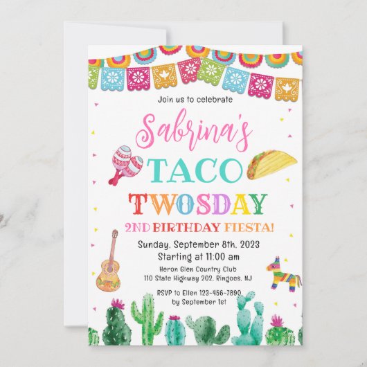 フィエスタタコTWOsundy 2nd誕生日招待状ガール 招待状 (正面)