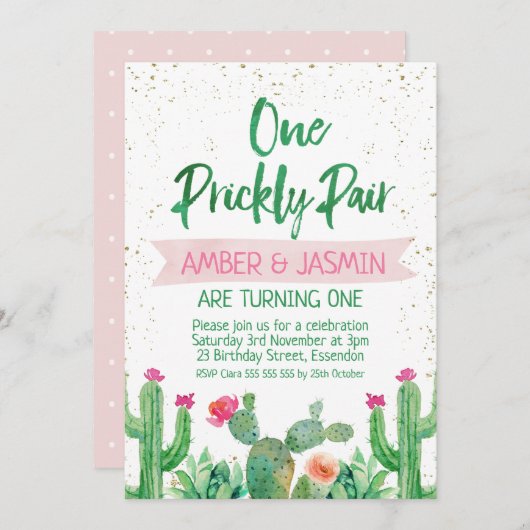 フィエスタツインズワンペックリーペア誕生日招待状 招待状 (正面/裏面)