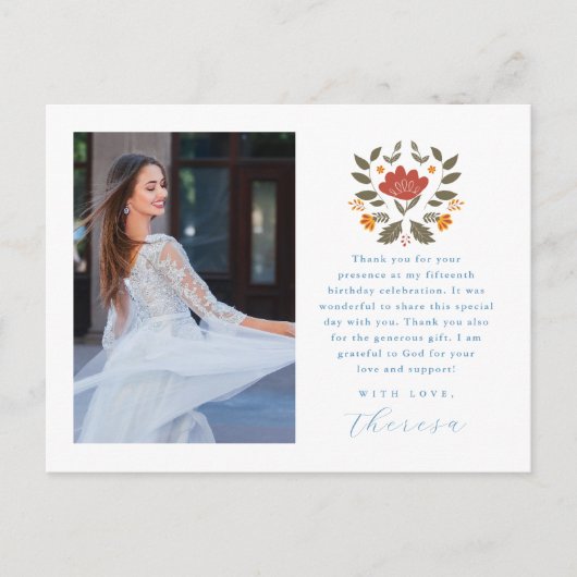 フィエスタツーフォトブルーキンセアニェラフローラありがとう ポストカード (正面)