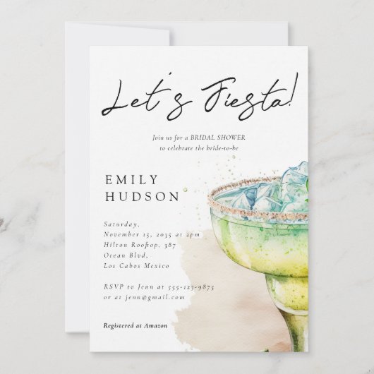 フィエスタテキラウォーターカラーブライダルシャワー招待 招待状 (正面)