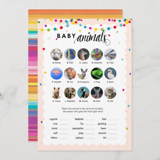 フィエスタテーマベビーシャワーゲームベビー動物 プログラム (正面/裏面)