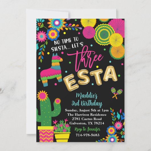 フィエスタテーマ誕生日スリーエスタバースデーパーティー 招待状 (正面)