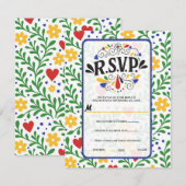 フィエスタデアモールはっきりしたカラフルフローラウェディングRSVP 招待状 (正面/裏面)