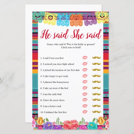 フィエスタナチョの平均は彼は彼女はゲームカードを言った (正面/裏面)