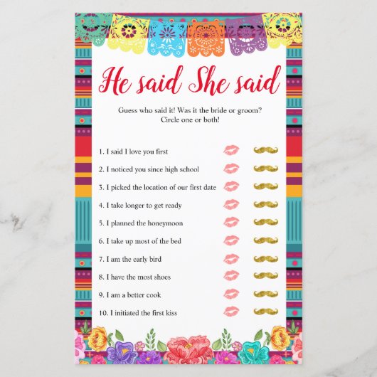 フィエスタナチョの平均は彼は彼女はゲームカードを言った (正面)