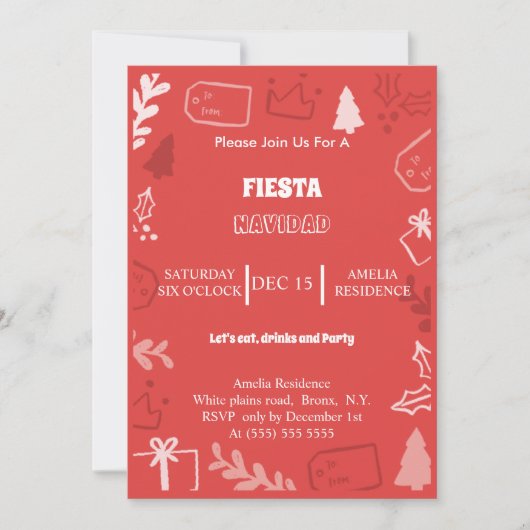 フィエスタナビダホリデーパーティーの招待 招待状 (正面)