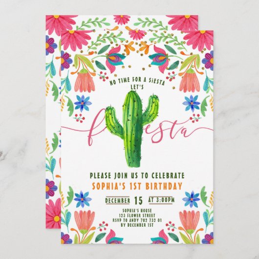 フィエスタノタイムtoシエスタメキシコガール誕生日 招待状 (正面/裏面)