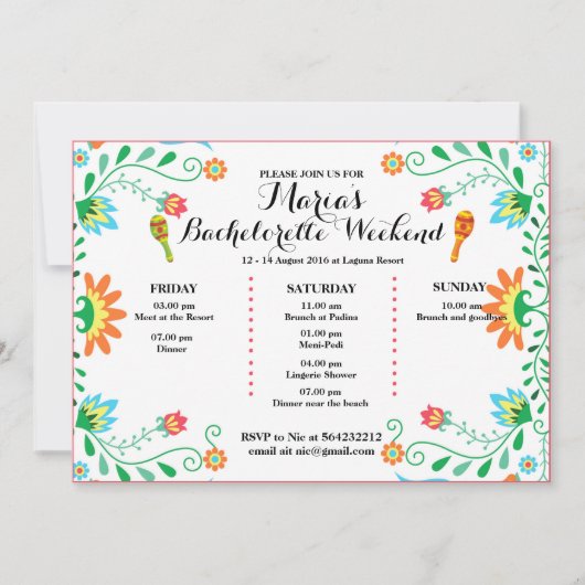 フィエスタバチェロレッテ旅程招待状, 招待状 (正面)