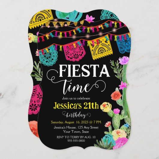 フィエスタバースデーパーティメキシコテーマ招待状 招待状 (正面/裏面)